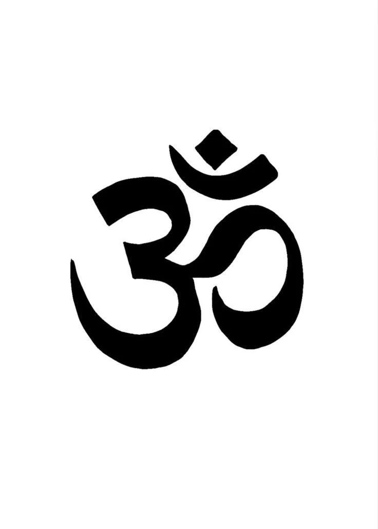 A black Om symbol centered on a white background.