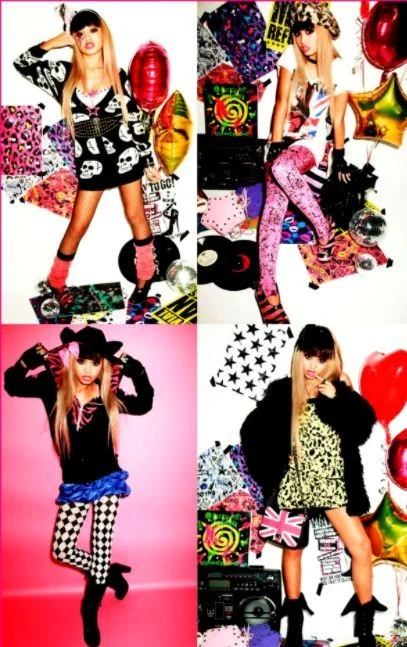 a colorful checkerboard fashion contact sheet